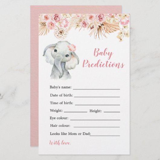 ピンクボホエレファントガールベビー予測ゲーム (正面/裏面)