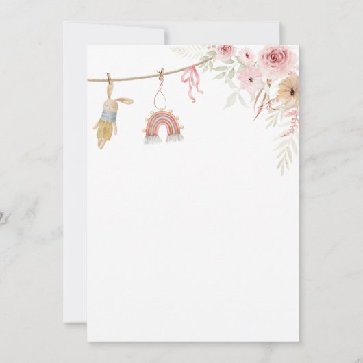 ピンクボホクロザラインベビーブシャワー 招待状 (裏面)