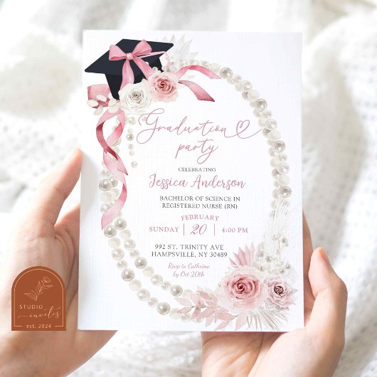 ピンクボホコケットボウパール卒業パーティー 招待状