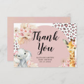 ピンクボホサファリパーティーアニマルズガールサンキューカード サンキューカード (正面/裏面)