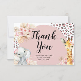 ピンクボホサファリパーティーアニマルズガールサンキューカード サンキューカード