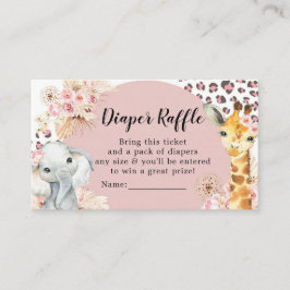 ピンクボホサファリパーティー動物ガールおむつラッフル エンクロージャーカード
