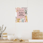 ピンクボホサファリパーティー動物ガールウェルカムサイン ポスター (キッチン)