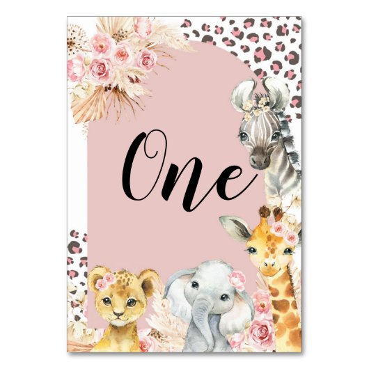 ピンクボホサファリパーティー動物ガールテーブル番号 テーブルナンバー (裏面)