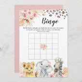 ピンクボホサファリパーティー動物ガールビンゴ 招待状 (正面/裏面)