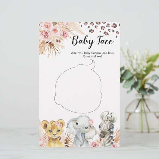 ピンクボホサファリパーティー動物ガールベビー顔ゲーム (スタンド正面)