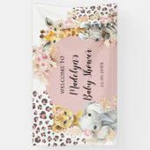 ピンクボホサファリパーティー動物ガールラージバナー 横断幕 (縦)