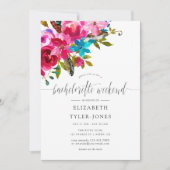 ピンクボホシックフローラバチェロレッテウィークエンドアジェンダ 招待状 (正面)