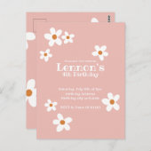 ピンクボホデイジーガールバースデーパーティー招待 ポストカード (正面/裏面)
