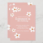 ピンクボホデイジーガールバースデーパーティー 招待状 (正面/裏面)