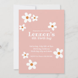 ピンクボホデイジーガールバースデーパーティー 招待状