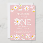 ピンクボホデイジーファースト誕生日 招待状 (正面)