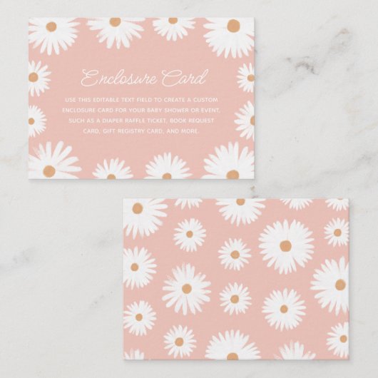 ピンクボホデイジーフローラガールベビーシャワーカスタム エンクロージャーカード (正面/裏面)