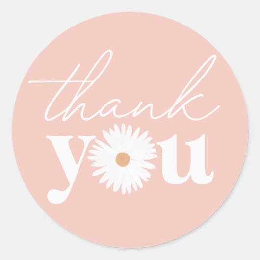 ピンクボホデイジーフローラガールベビーシャワー ラウンドシール (正面)