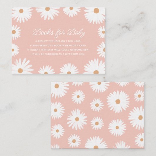 ピンクボホデイジーフローラベビーシャワーブックスベビー エンクロージャーカード (正面/裏面)