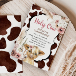 ピンクボホハイランドカウイワンガールファースト誕生日 招待状