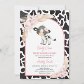 ピンクボホハイランドカウベビーシャワー 招待状 (正面)
