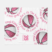 ピンクボホバスケットボールコートは私の幸せな場所だ フリースブランケット (正面(横))