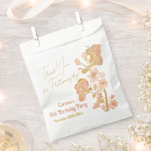 ピンクボホバタフライバースデーパーティーありがとう フェイバーバッグ (クリップ留めされた状態)