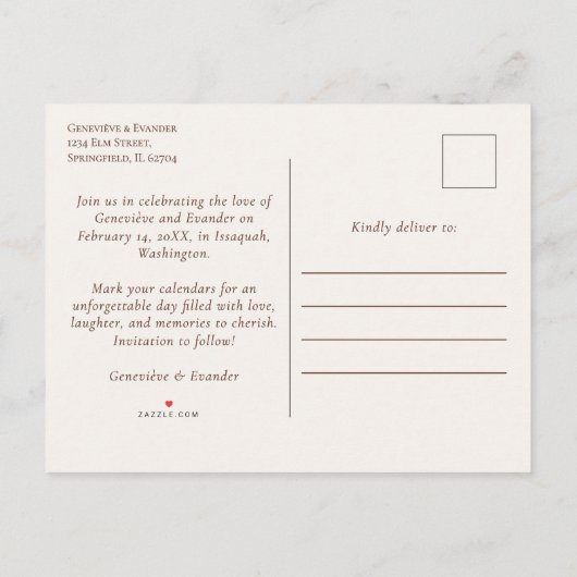 ピンクボホバニー愛フローラ結婚式日付を保存 案内ポストカード (裏面)