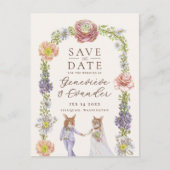 ピンクボホバニー愛フローラ結婚式日付を保存 案内ポストカード (正面)