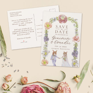 ピンクボホバニー愛フローラ結婚式日付を保存 案内ポストカード