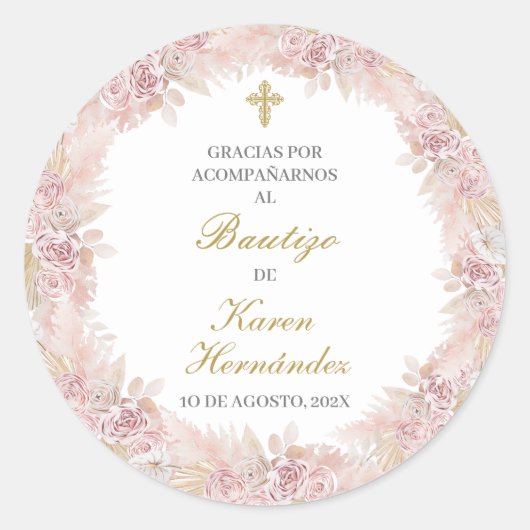 ピンクボホバプティスシスペインのステッカー ラウンドシール (正面)