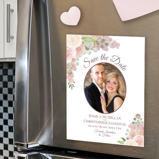 ピンクボホバラウェディング日付写真マグネットを保存