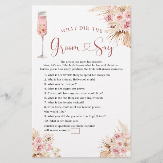 ピンクボホバラソーリーブライダルシャワーグルームセージゲーム (正面)