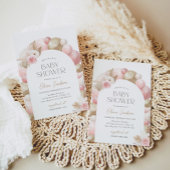 ピンクボホパンパスグラスアーチガールベイビーシャワー 招待状