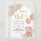 ピンクボホパンパスグラスガールベビーシャワー招待状 招待状 (正面)