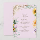 ピンクボホパンパスサンフラワーピーニーベビーシャワー 招待状 (正面/裏面)