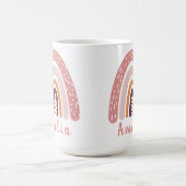 ピンクボホパーソナライズされた虹 コーヒーマグカップ (中央)