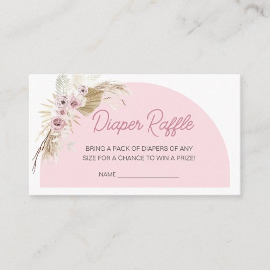 ピンクボホビーリーウェイベビーシャワーおむつラッフル エンクロージャーカード (正面)