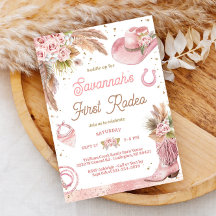 ピンクボホファーストロデオ1歳招待状