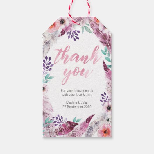 ピンクボホフェザー感謝していユーメッセージカード ギフトタグ (正面)