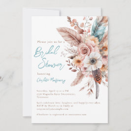 ピンクボホフラワー&フェザーエレガントブライダルシャワー 招待状