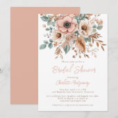 ピンクボホフラワー&フェザーエレガントブライダルシャワー 招待状 (正面/裏面)