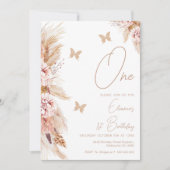ピンクボホフローラと蝶の第1の誕生日 招待状 (正面)