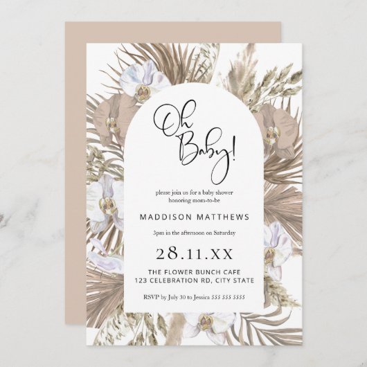 ピンクボホフローラアーチOHベビーシャワー招待状 招待状 (正面/裏面)