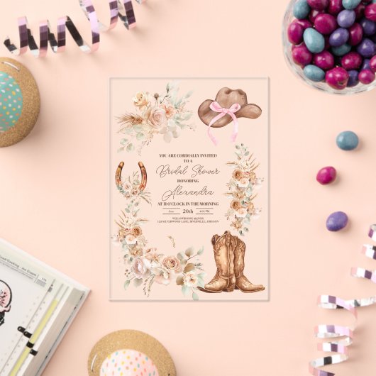 ピンクボホフローラウェスタンブライダルシャワー アクリル招待状 (インサイチュ (お祝い))