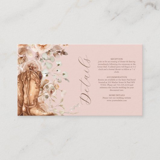 ピンクボホフローラウェスタン結婚ズのエンクロージャカード エンクロージャーカード (正面)