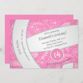 ピンクボホフローラドードルバレーボールスポーツ誕生日 招待状 (正面/裏面)