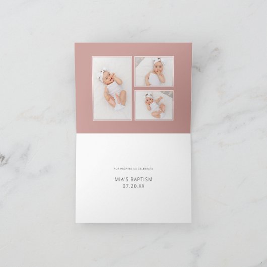 ピンクボホフローラバプティスフォールドアーチフォトコラージュ サンキューカード (内部)