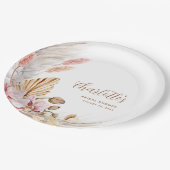 ピンクボホフローラパンパスグラス |ブライダルシャワー ペーパープレート (アングル)