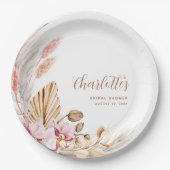 ピンクボホフローラパンパスグラス |ブライダルシャワー ペーパープレート (正面)
