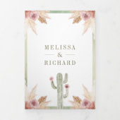 ピンクボホフローラパンパスサボスQRコード結婚ズ 三つ折り招待状 (カバー)