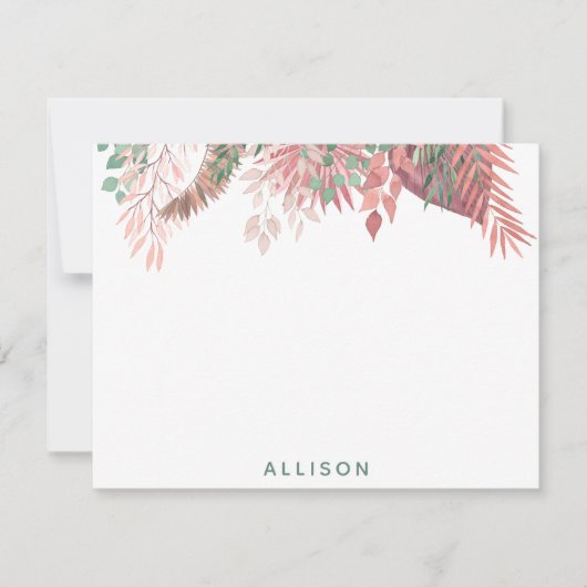 ピンクボホフローラパーソナライズされたフラットノートカード ノートカード (正面)