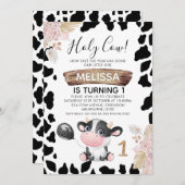 ピンクボホフローラホーリーカウファースト誕生日招待状 招待状 (正面/裏面)