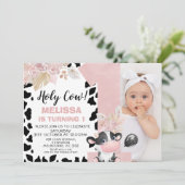 ピンクボホフローラ写真1聖牛1歳の誕生日 招待状 (スタンド正面)